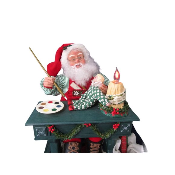 Vintage Animated Santa Painting Doll Light Up Candle Music Box Works GUC - Picture 7 of 16